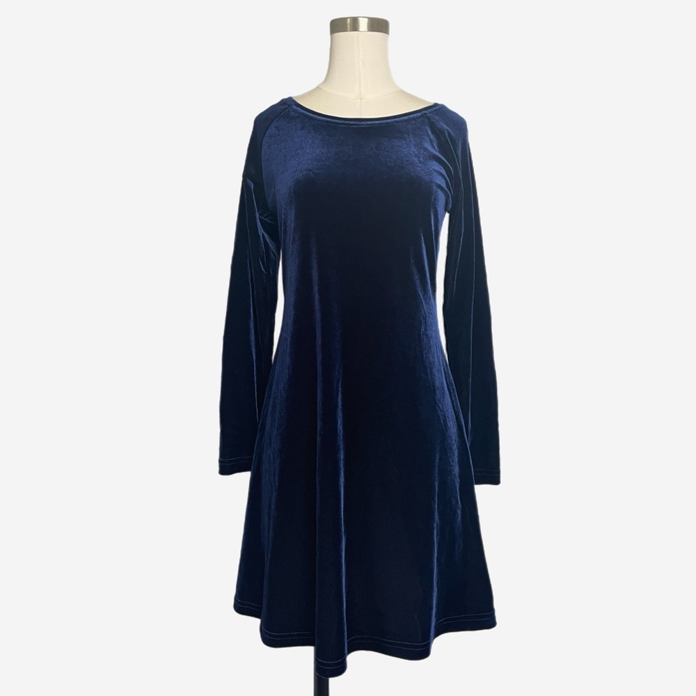 Vintage 90s Moda Int’l Blue long sleeve velvet mini dress goth medievalcore XS/S